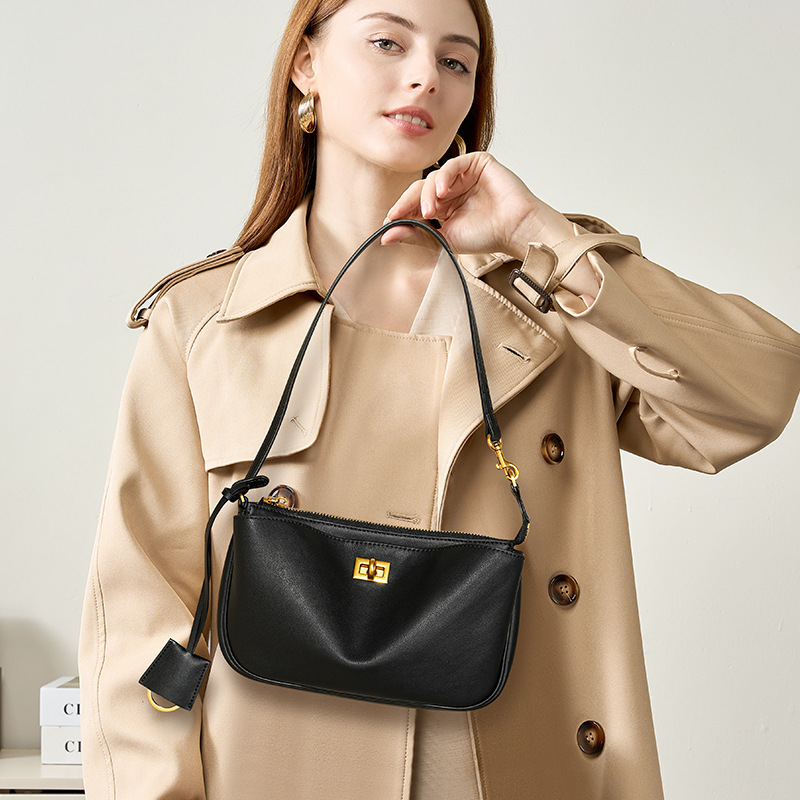 2024 New Hundreds of Niche Tote Baguette Bag Premium Sense Leather Lock Rodeo Kylie Shoulder Armpit Bag